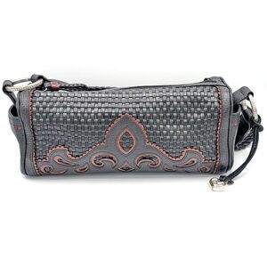Brighton Genuine Leather Black Brown Purse Handbag Woven w/ Cutout Accent